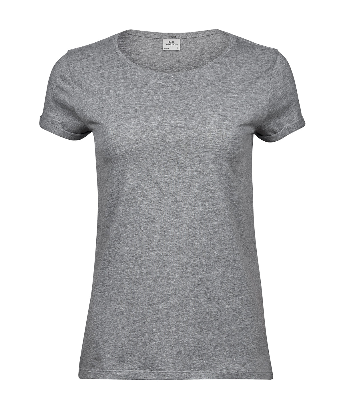 Tee Jays Women’s roll-up tee in Heather Grey, front view