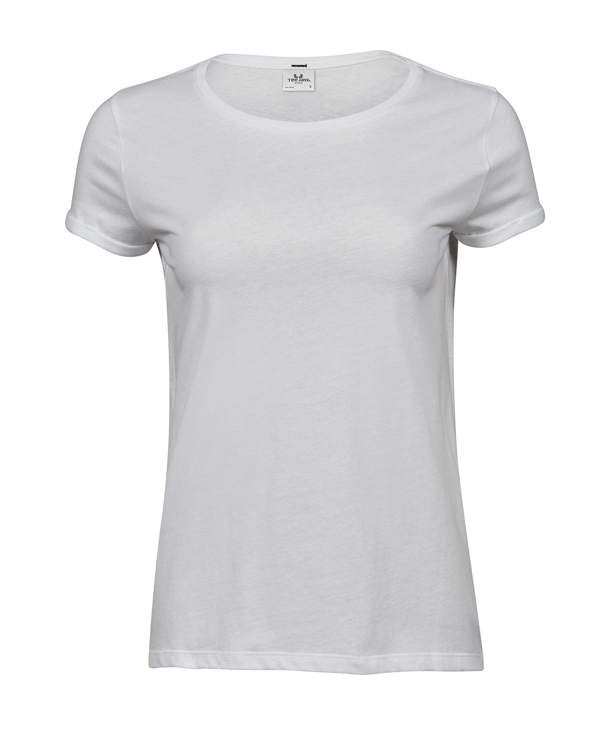Tee Jays Women’s roll-up tee in White, front view