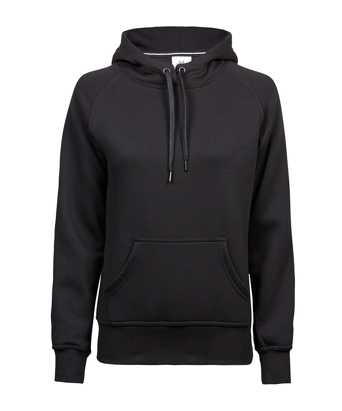 Tee Jays Women’s hooded sweatshirt in Black, front view
