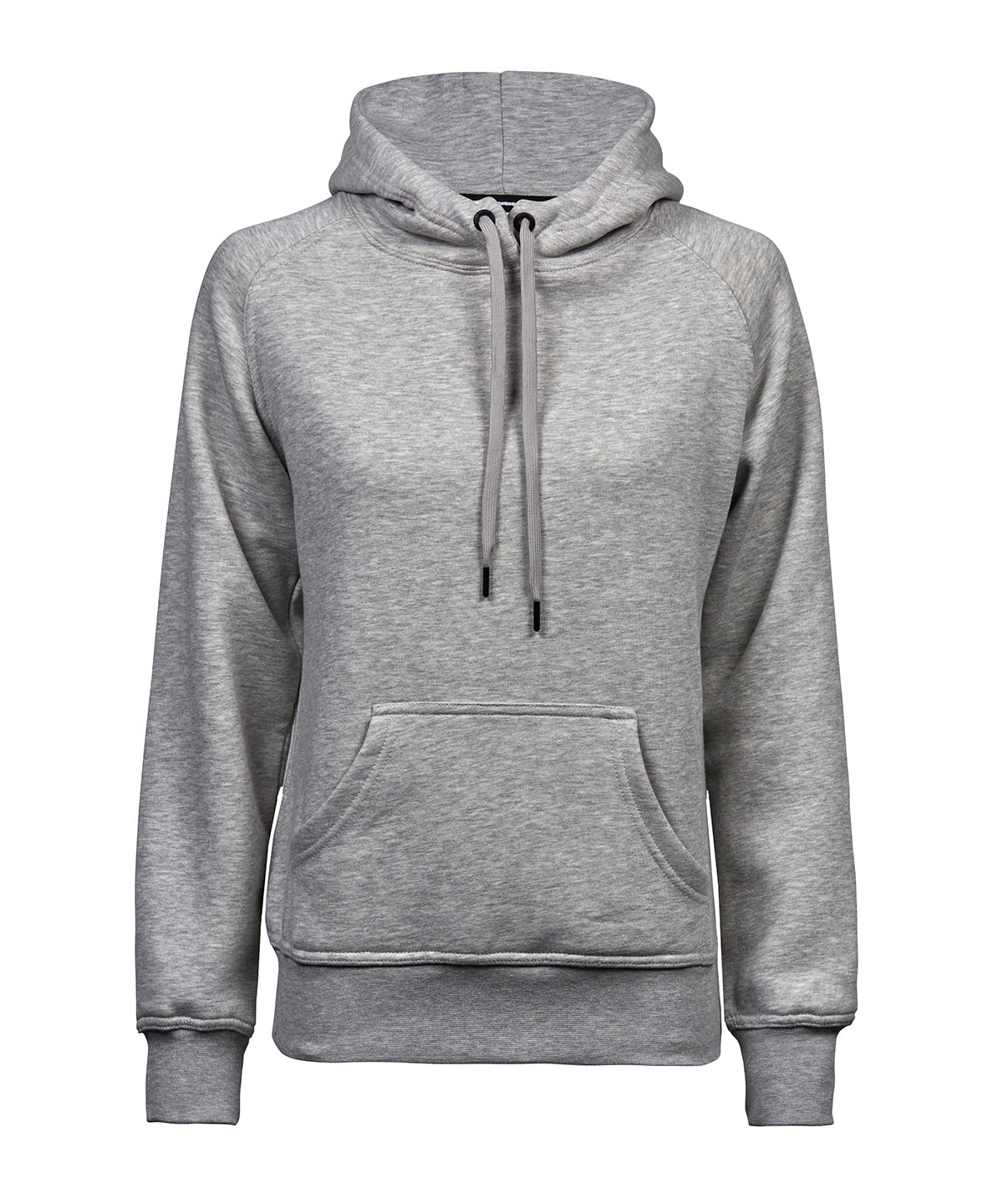 Tee Jays Women’s hooded sweatshirt in Heather Grey, front view