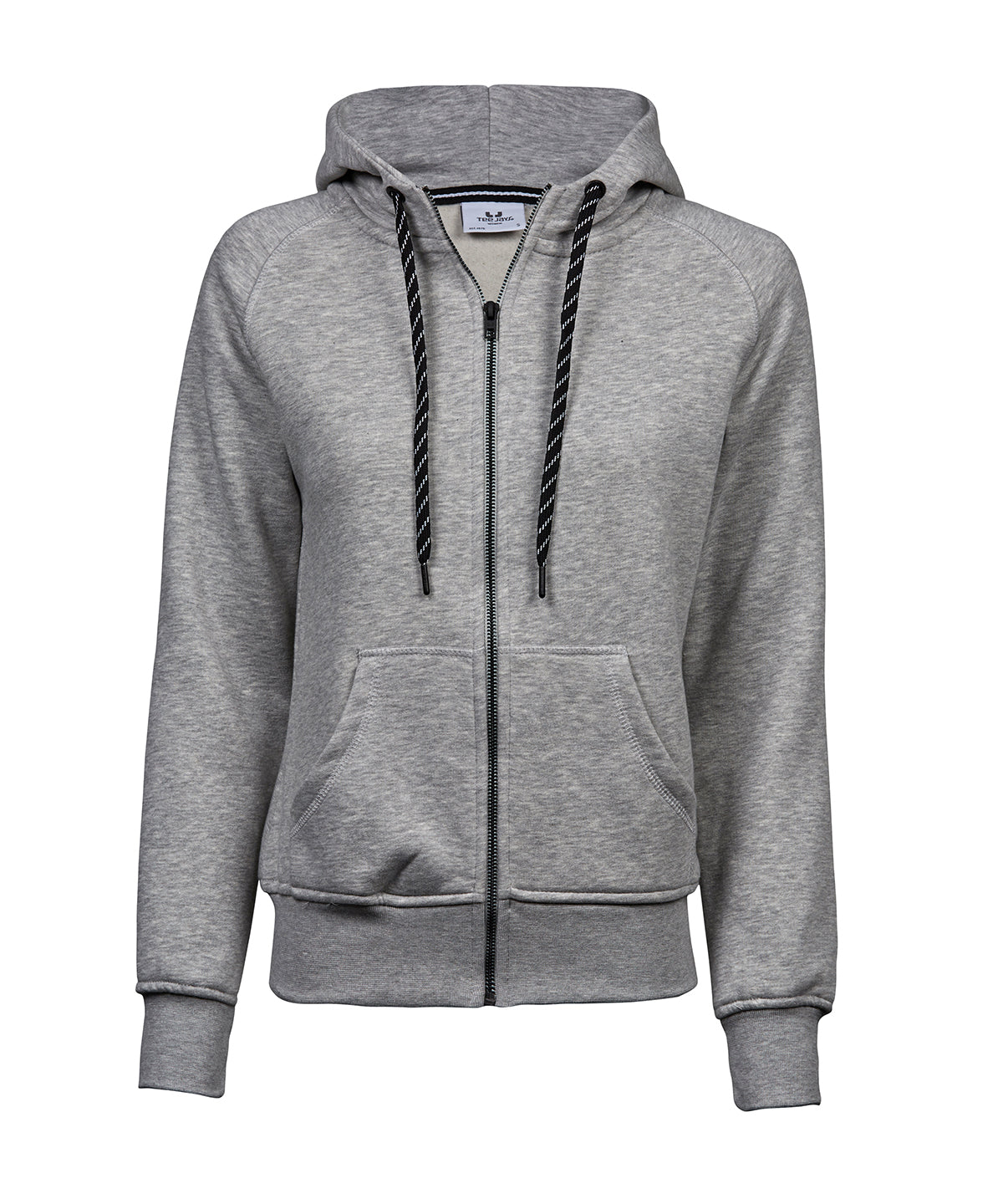Tee Jays Women’s fashion full-zip hoodie in Heather Grey, front view