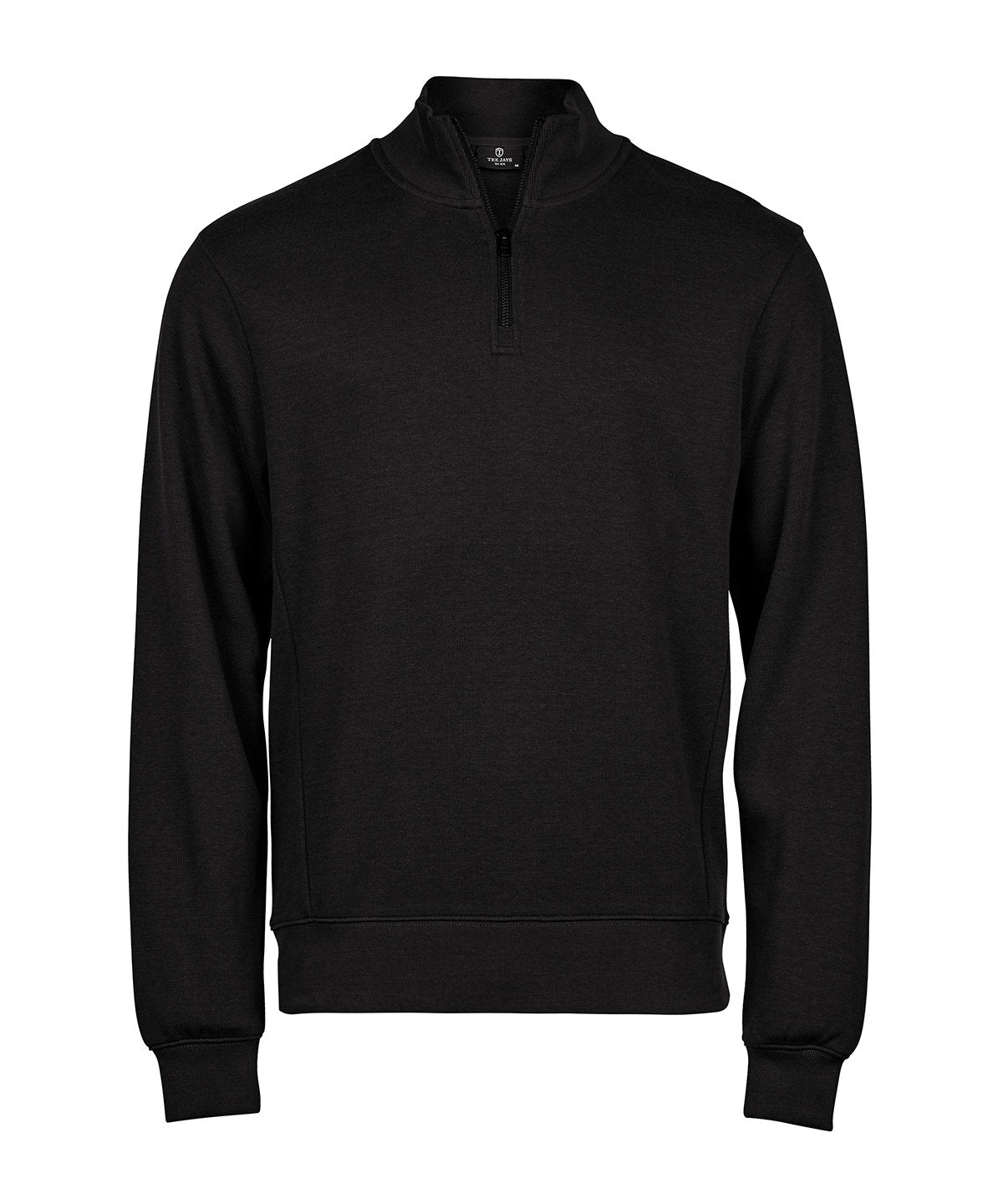 Tee Jays Ribbed interlock half-zip in Black, front view