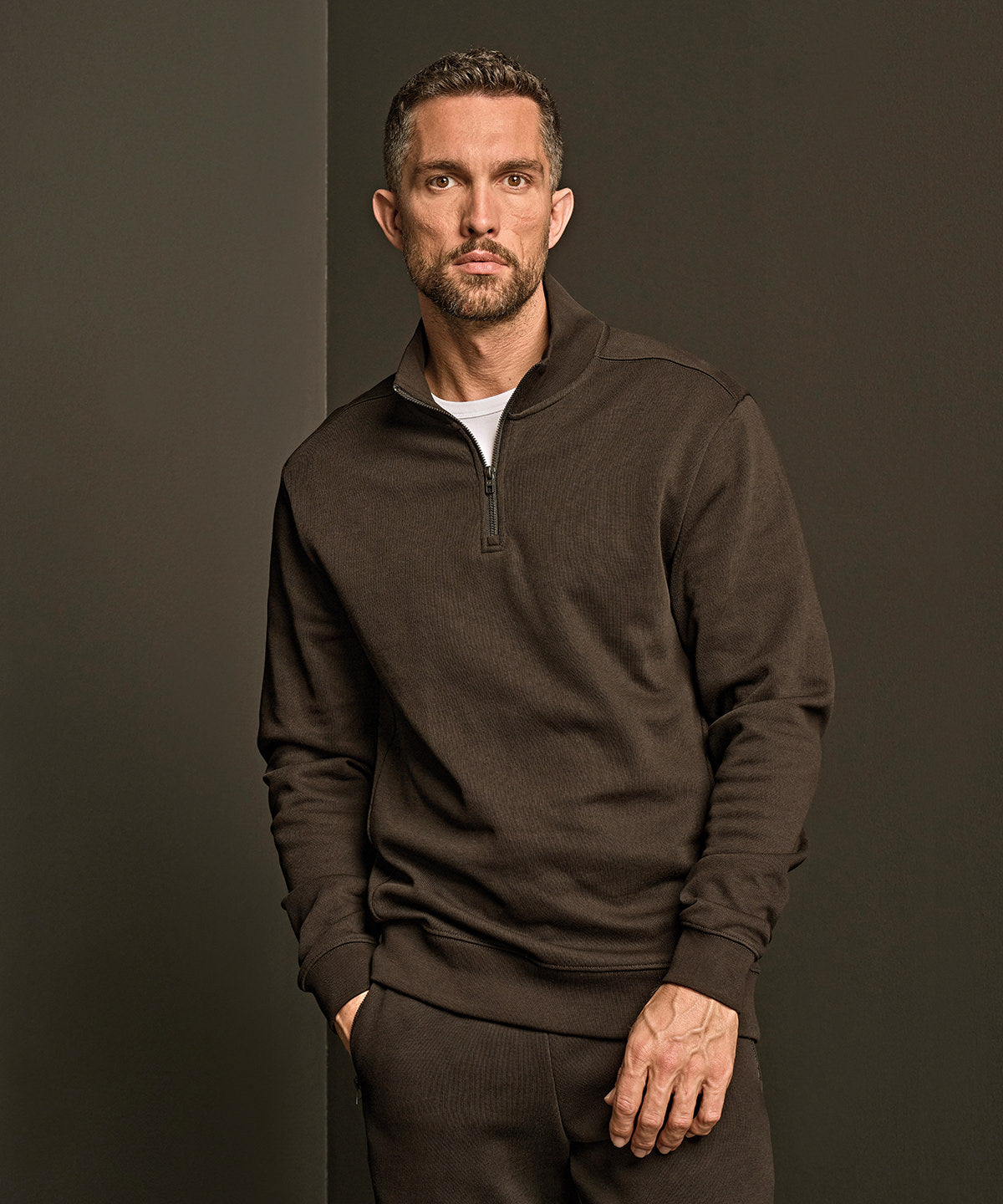 Tee Jays Ribbed interlock half-zip, lifestyle photo