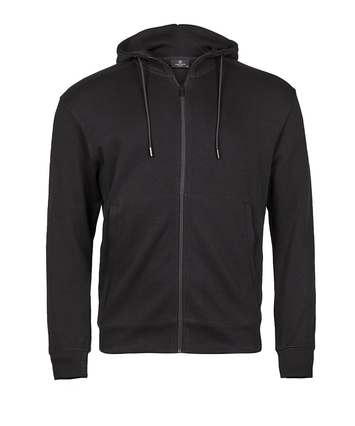 Tee Jays Ribbed interlock hooded full-zip in Black, front view