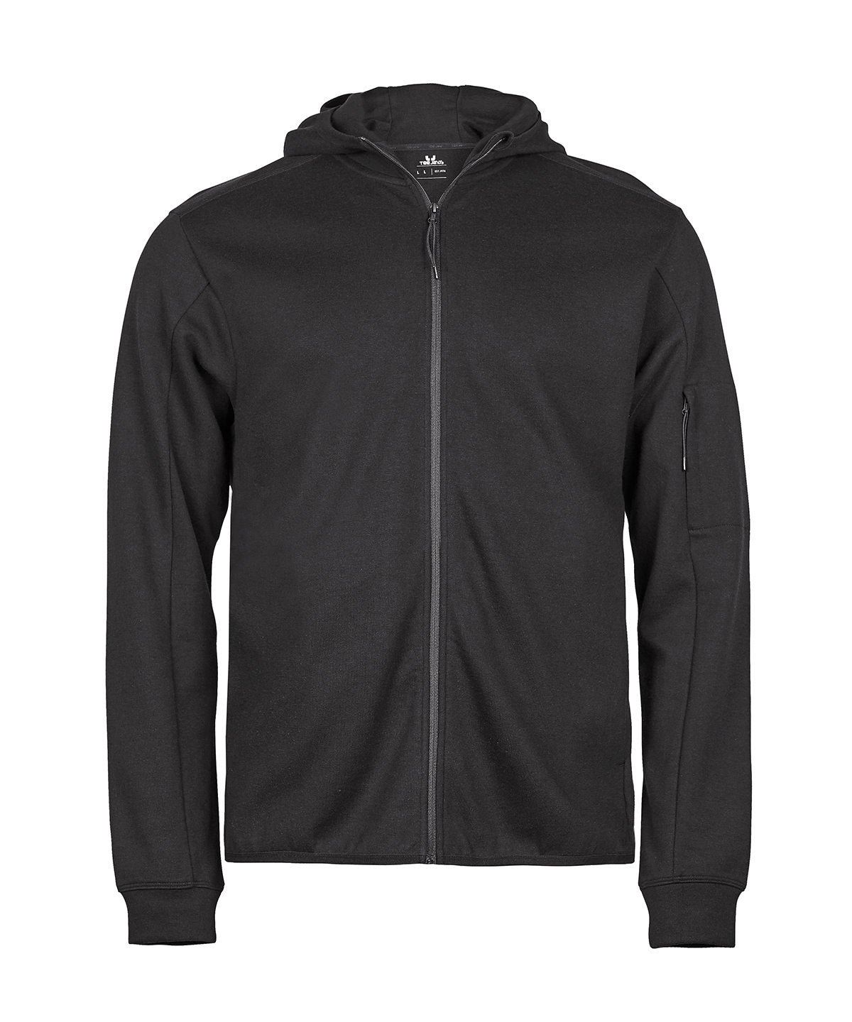 Tee Jays Athletic hooded full-zip sweatshirt in Black, front view