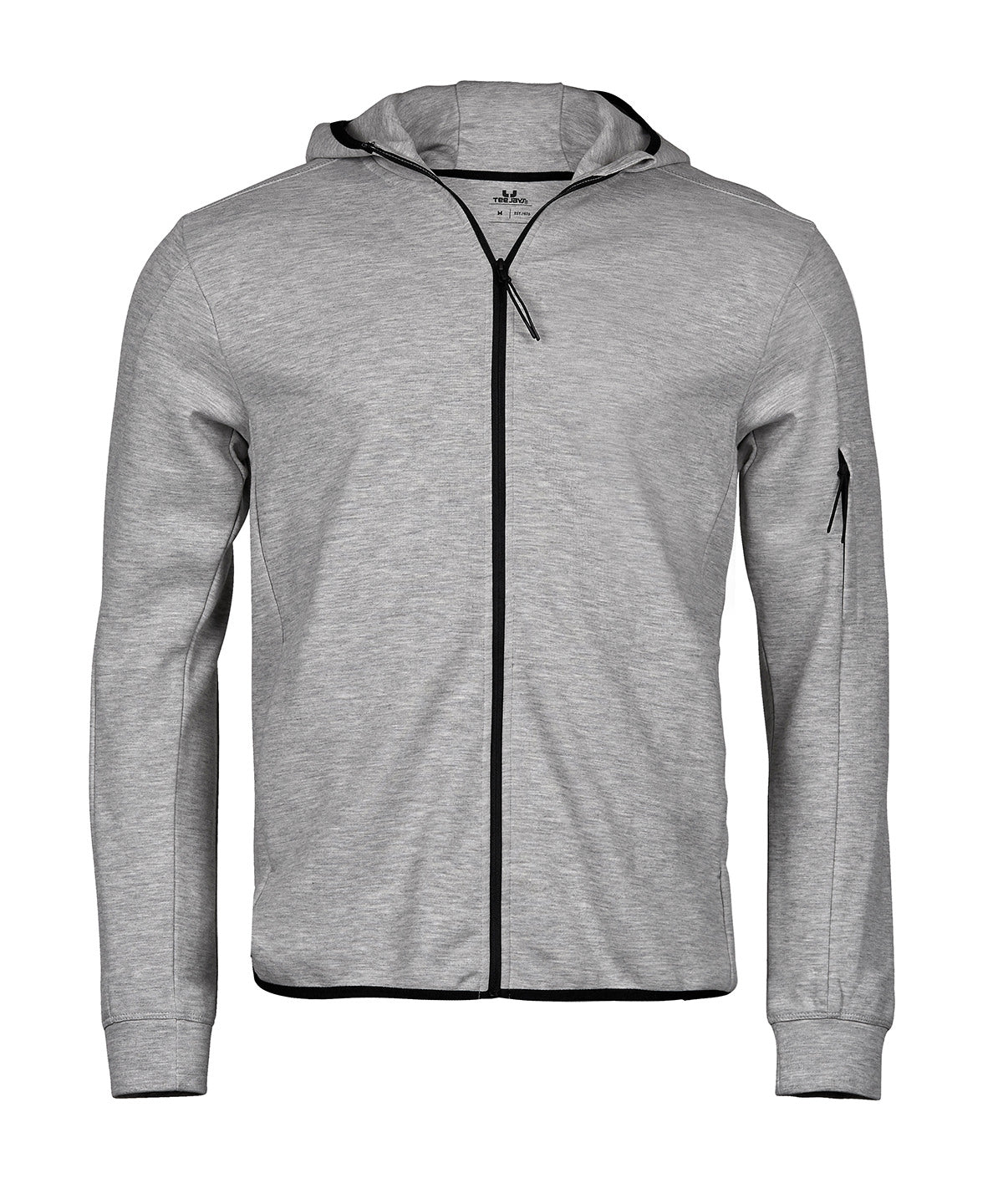 Tee Jays Athletic hooded full-zip sweatshirt in Heather Grey, front view