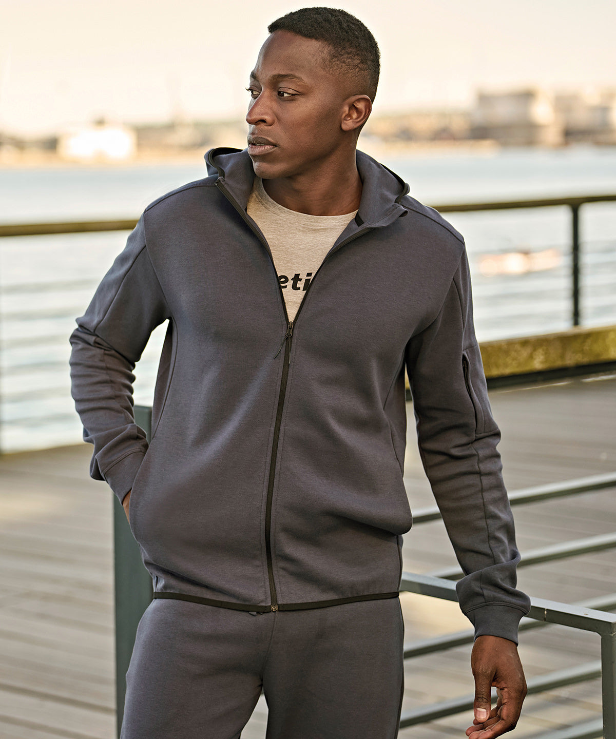 Tee Jays Athletic hooded full-zip sweatshirt, lifestyle photo
