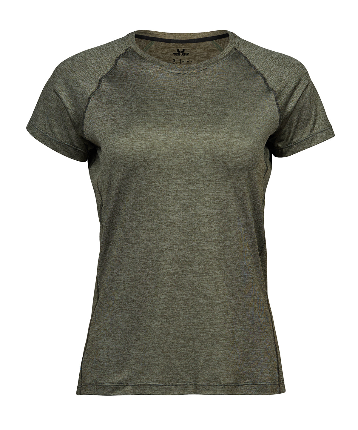 Tee Jays Women’s CoolDry tee in Olive Melange, front view