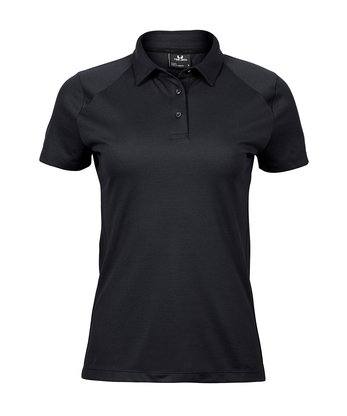 Tee Jays Women’s luxury sport polo in Black, front view