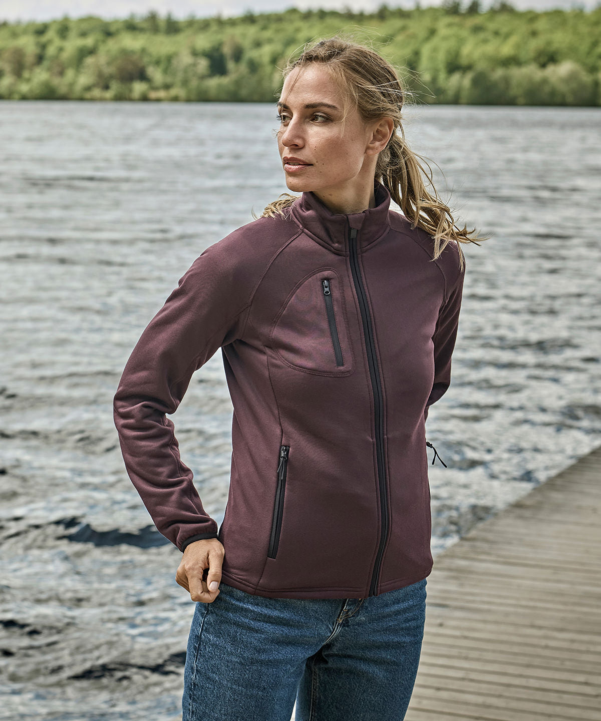 Tee Jays Women’s stretch fleece, lifestyle photo
