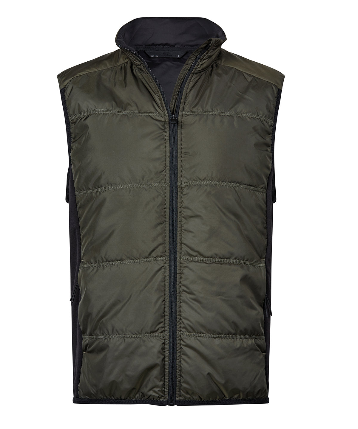 Tee Jays Hybrid-stretch bodywarmer in Deep Green/Black, front view