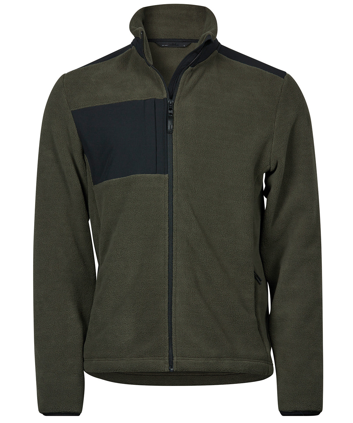Tee Jays Mountain fleece in Deep Green/Black, front view