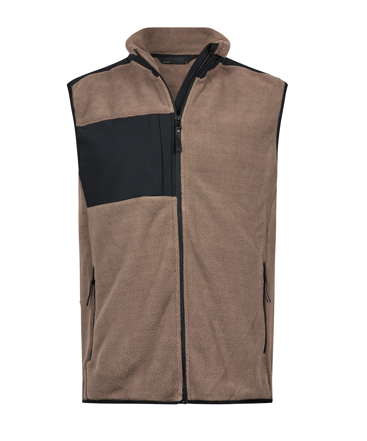 Tee Jays Mountain fleece bodywarmer in Clay/Black, front view