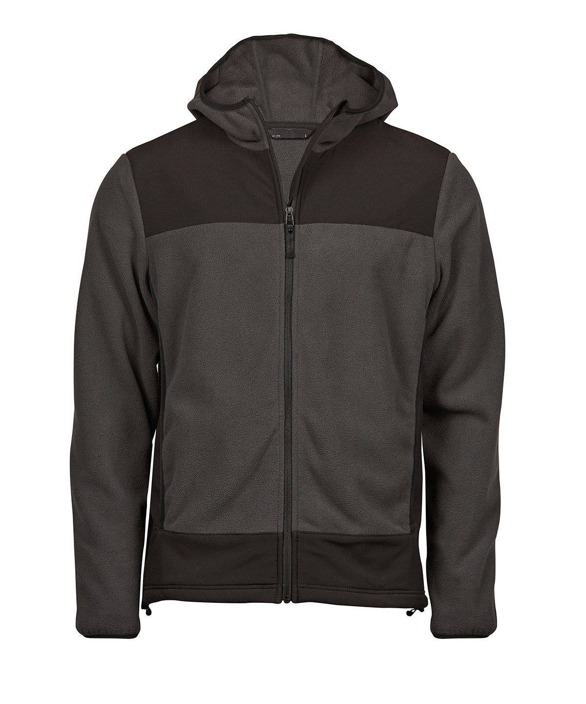 Tee Jays Mountain hooded fleece in Asphalt/Black, front view