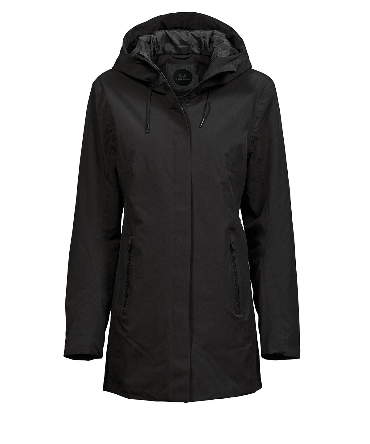 Tee Jays Women’s all weather parka in Black, front view