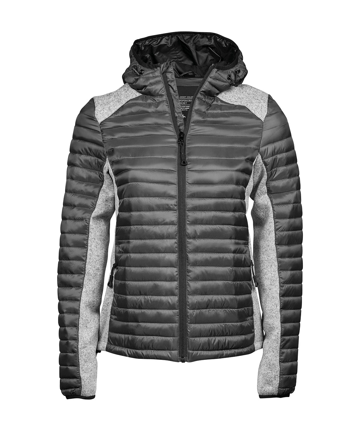Tee Jays Women’s hooded outdoor crossover in Sport Grey/Grey Melange, front view