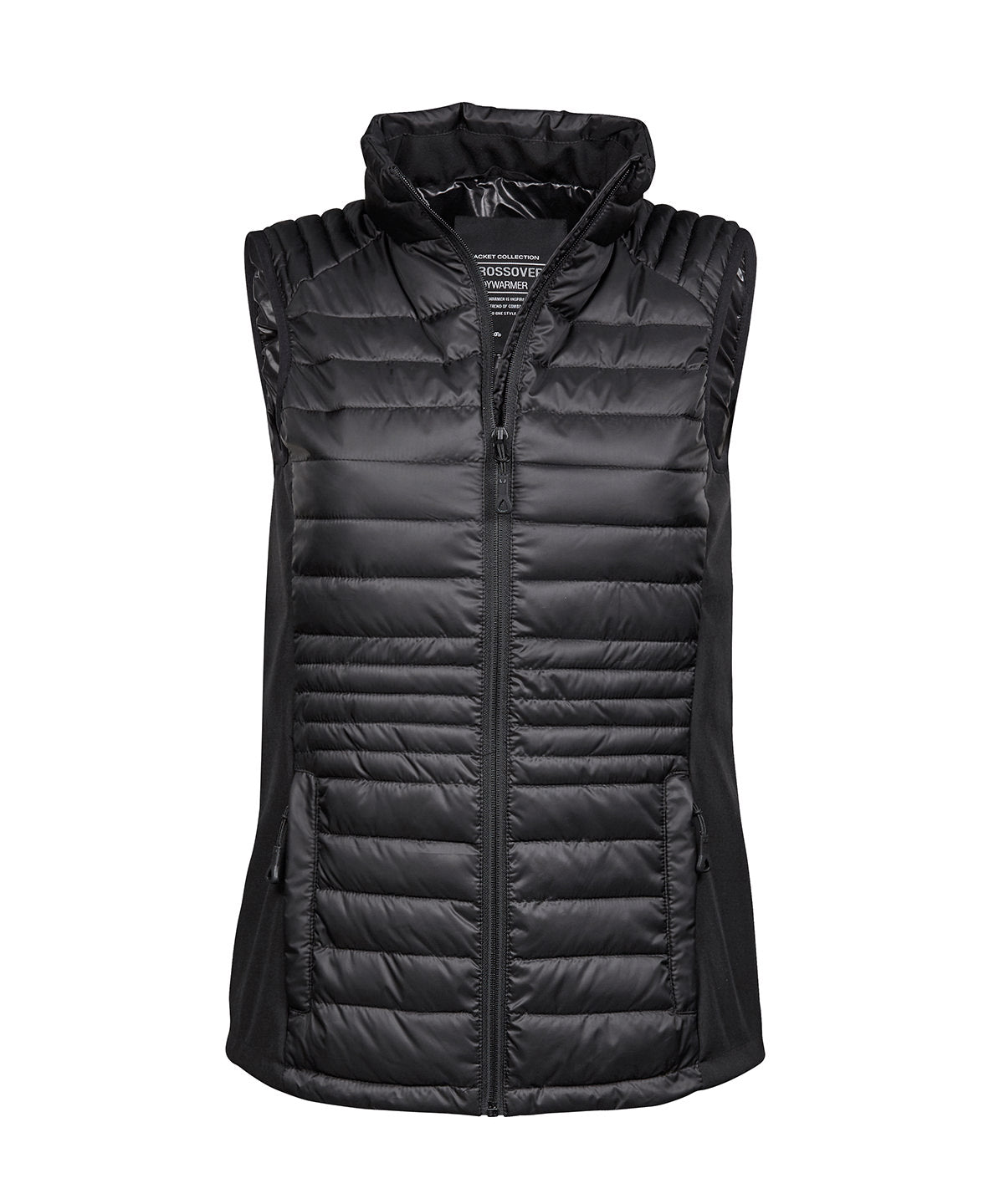 Tee Jays Women’s crossover bodywarmer in Black/Black/Black, front view