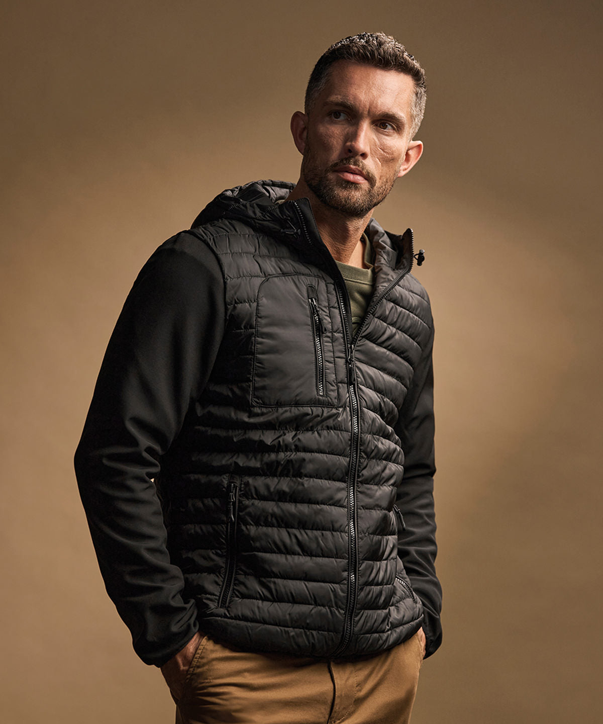 Tee Jays Hooded crossover jacket in Black/Black, lifestyle photo