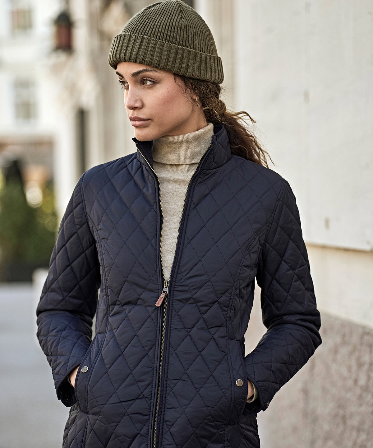 Tee Jays Women’s Richmond jacket in Deep Navy, lifestyle photo