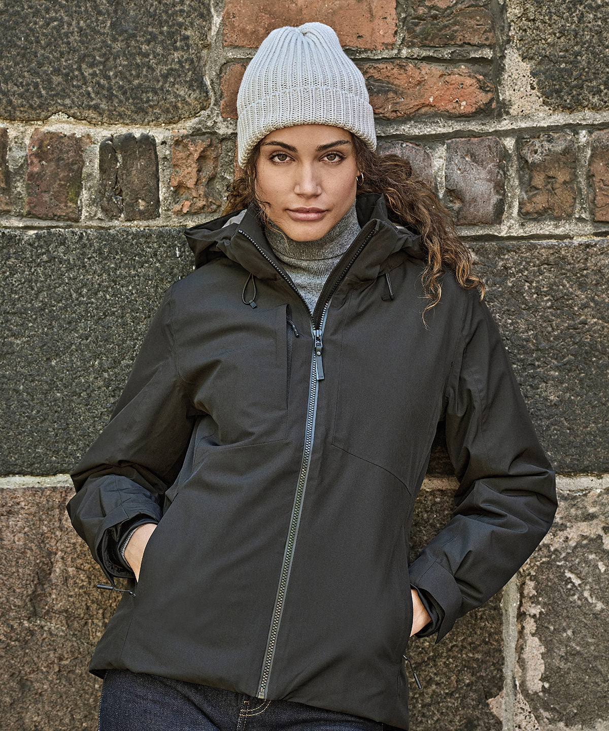 Tee Jays Women’s all weather winter jacket, lifestyle photo