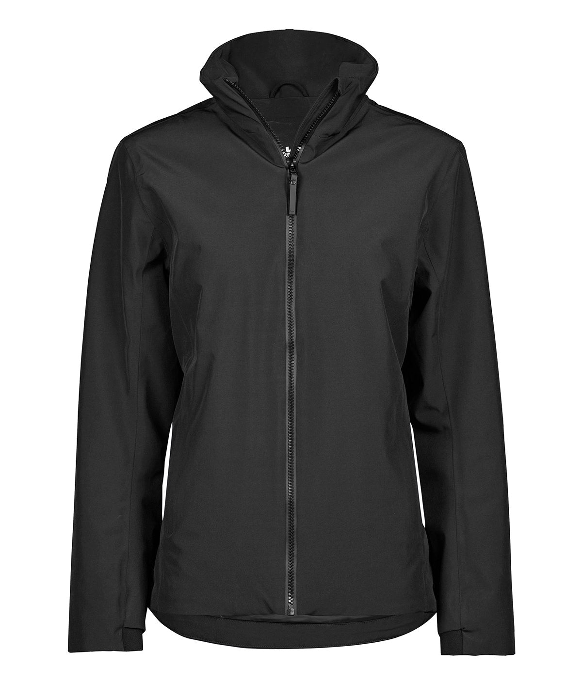 Tee Jays Women’s all weather jacket in Black, front view