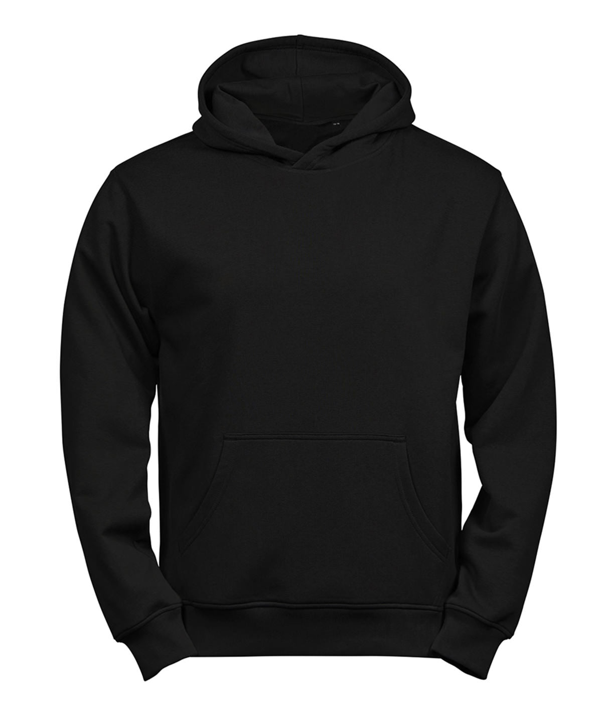 Tee Jays Junior UNLABELED hooded sweatshirt in Black, front view