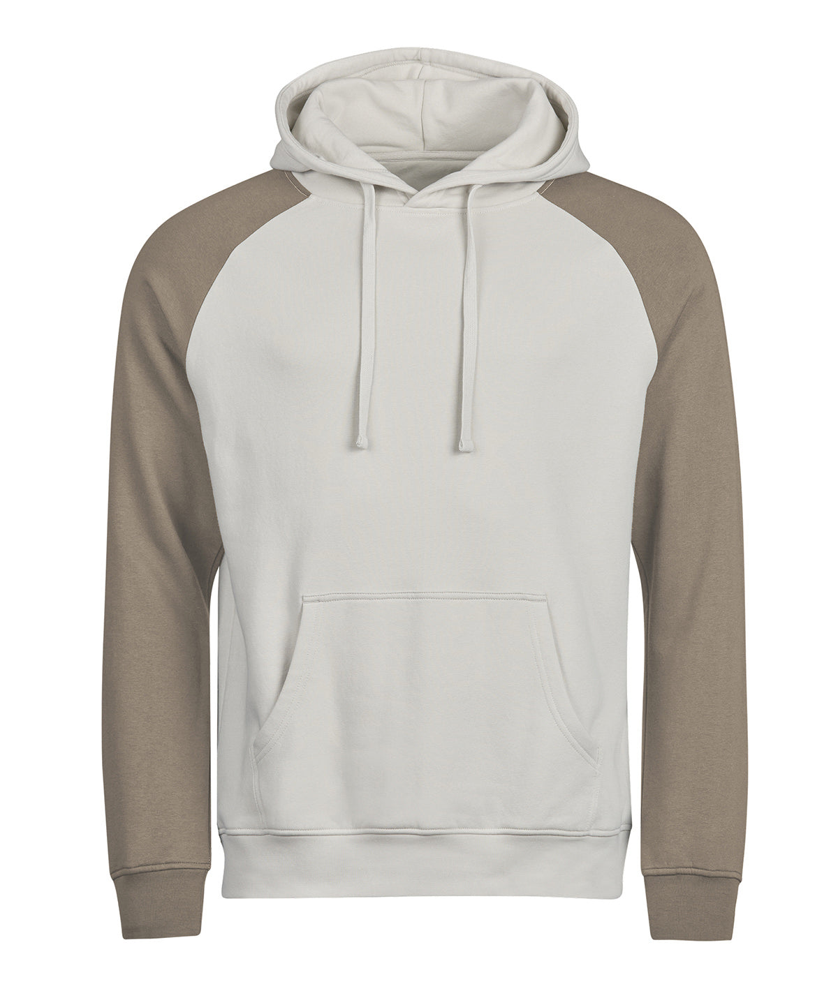 Tee Jays UNLABELED two-tone hooded sweatshirt in Cement/Clay, front view
