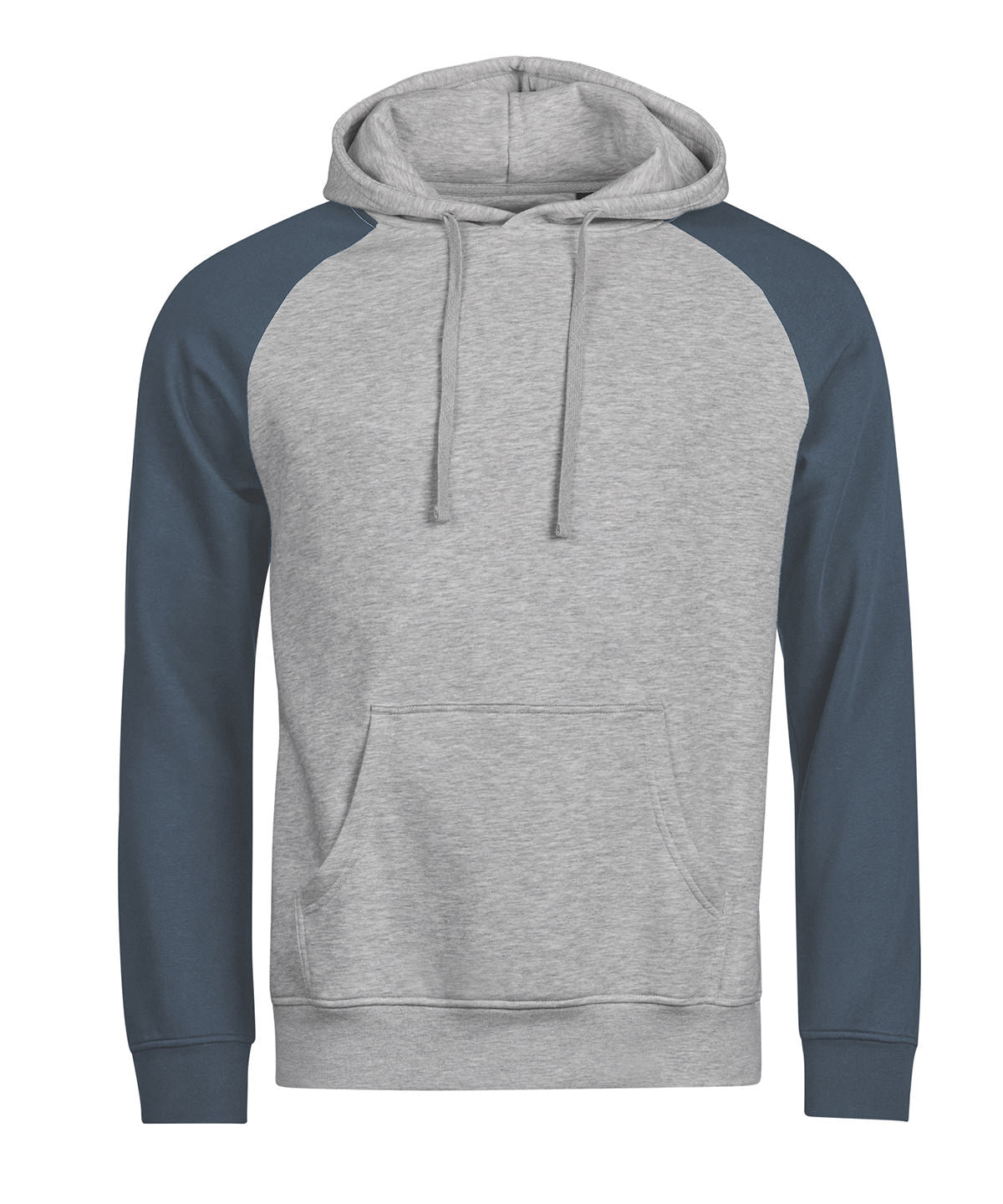 Tee Jays UNLABELED two-tone hooded sweatshirt in Heather Grey/Ink, front view