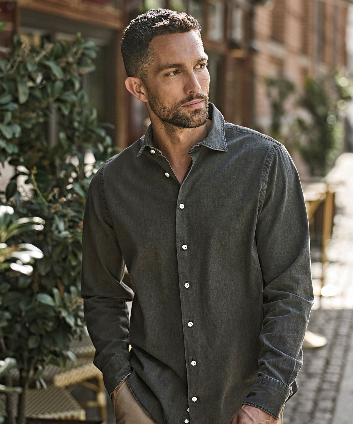 Tee Jays Denim shirt, lifestyle photo