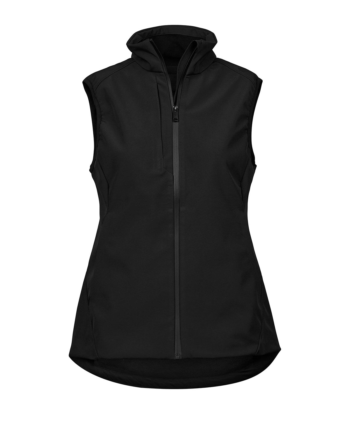 Tee Jays Women's performance softshell bodywarmer in Black, front view