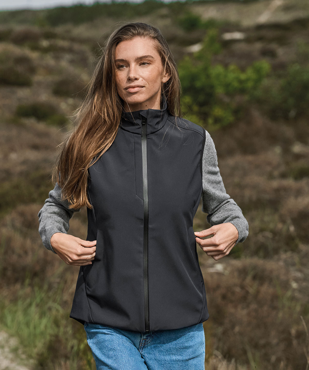 Tee Jays Women's performance softshell bodywarmer, lifestyle photo