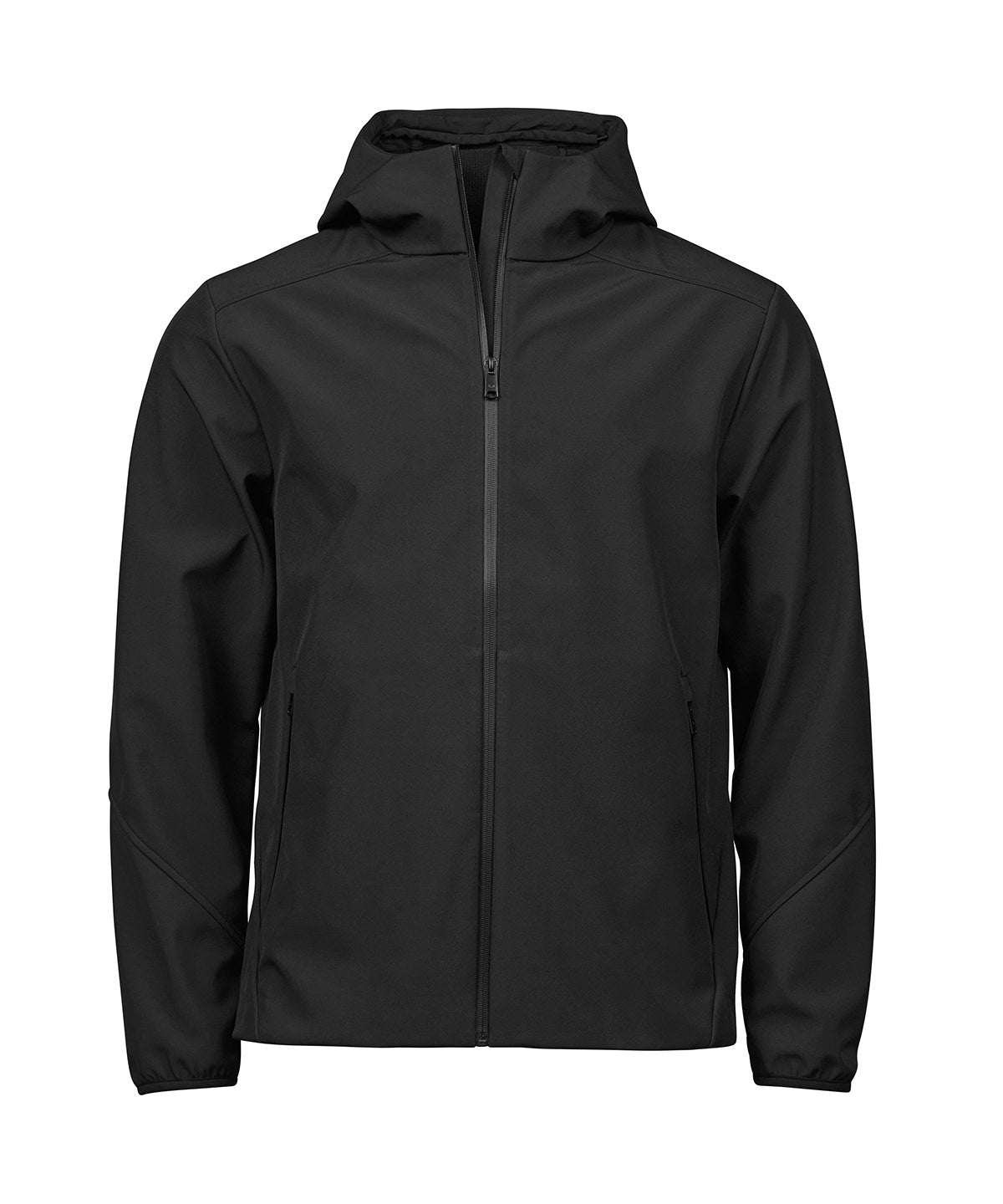 Tee Jays Performance hooded softshell in Black, front view