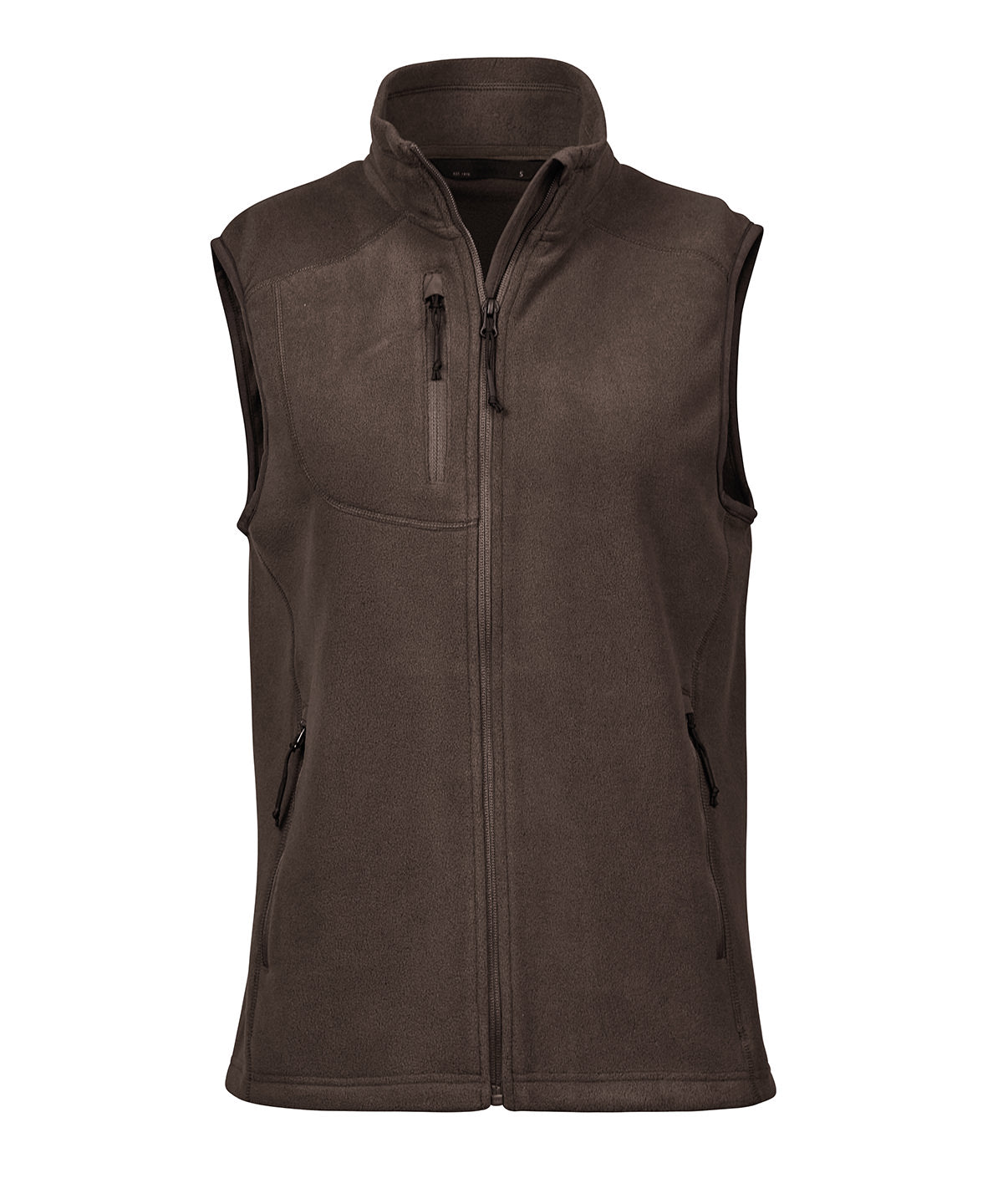 Tee Jays Women’s trail fleece bodywarmer in Earth, front view