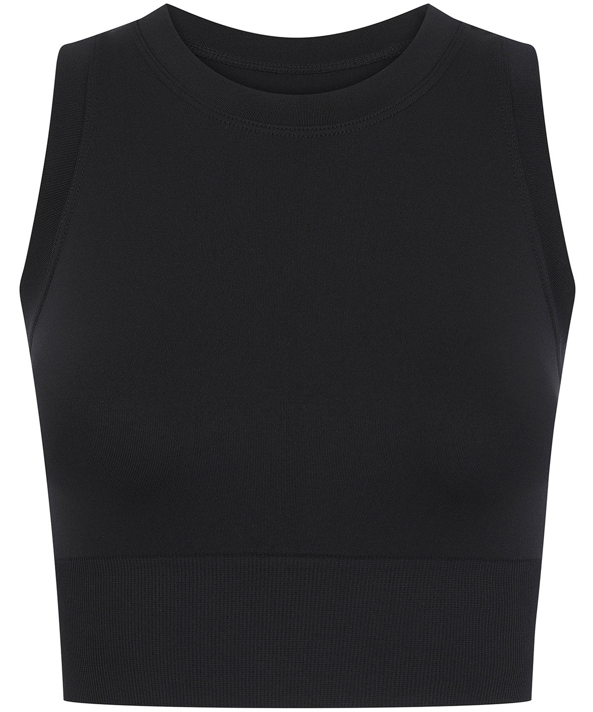 Tombo Women’s cropped tank in Black, front view