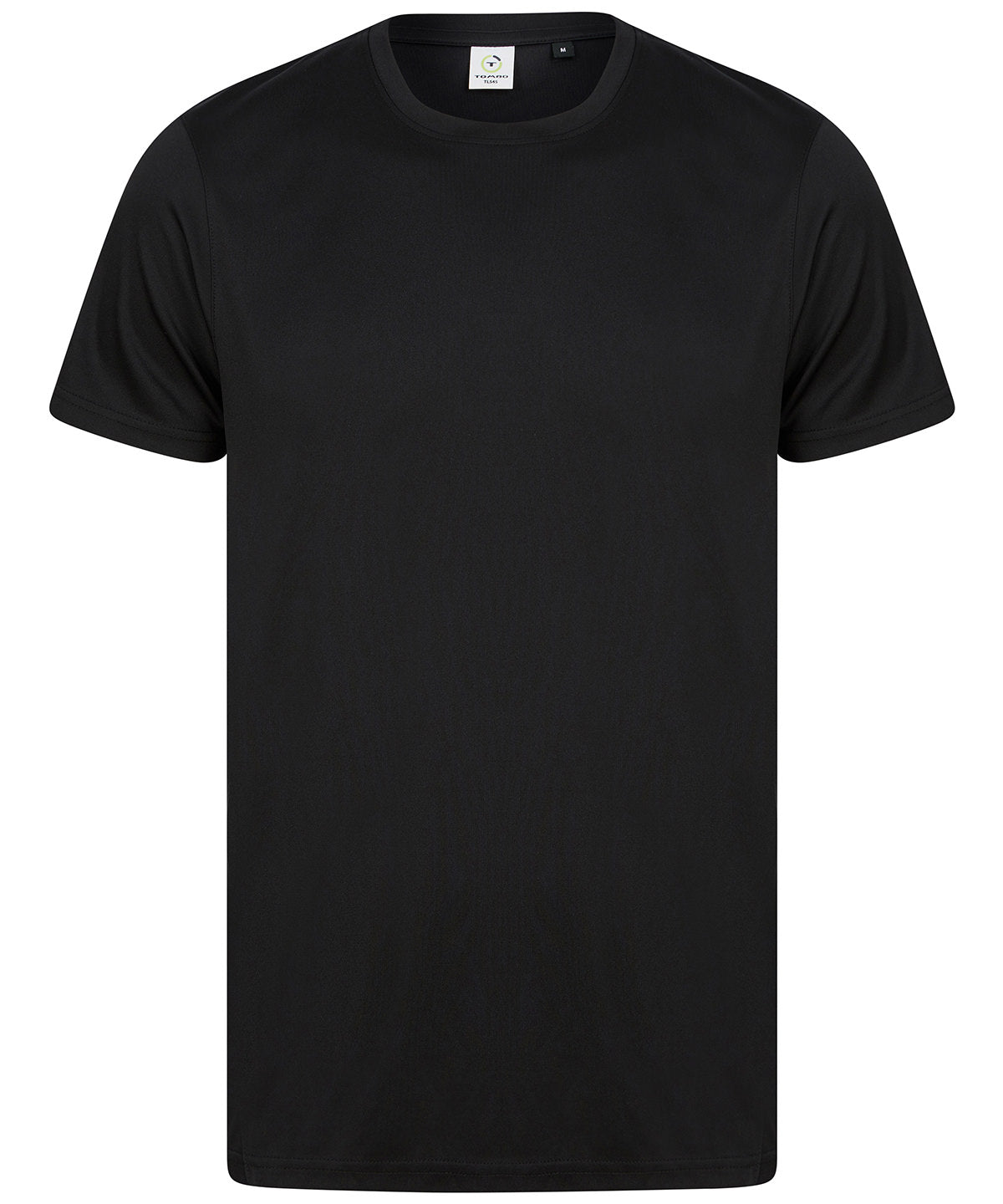 Tombo Recycled performance T in Black, front view