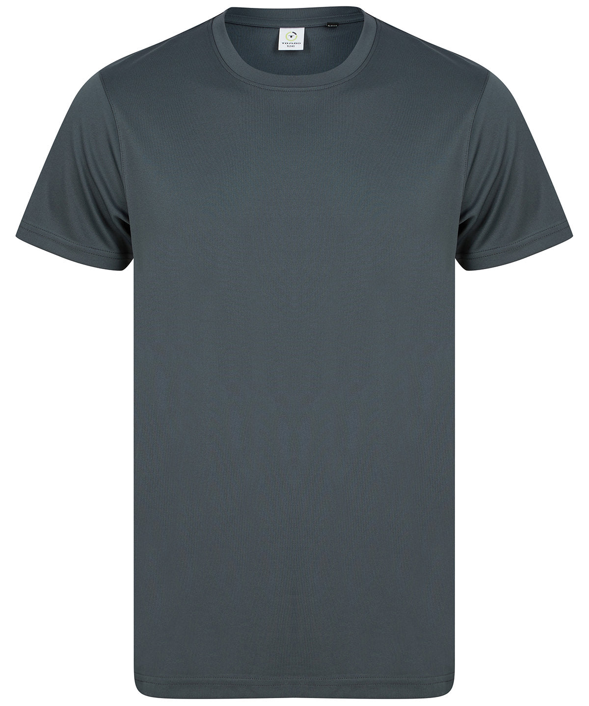 Tombo Recycled performance T in Charcoal, front view