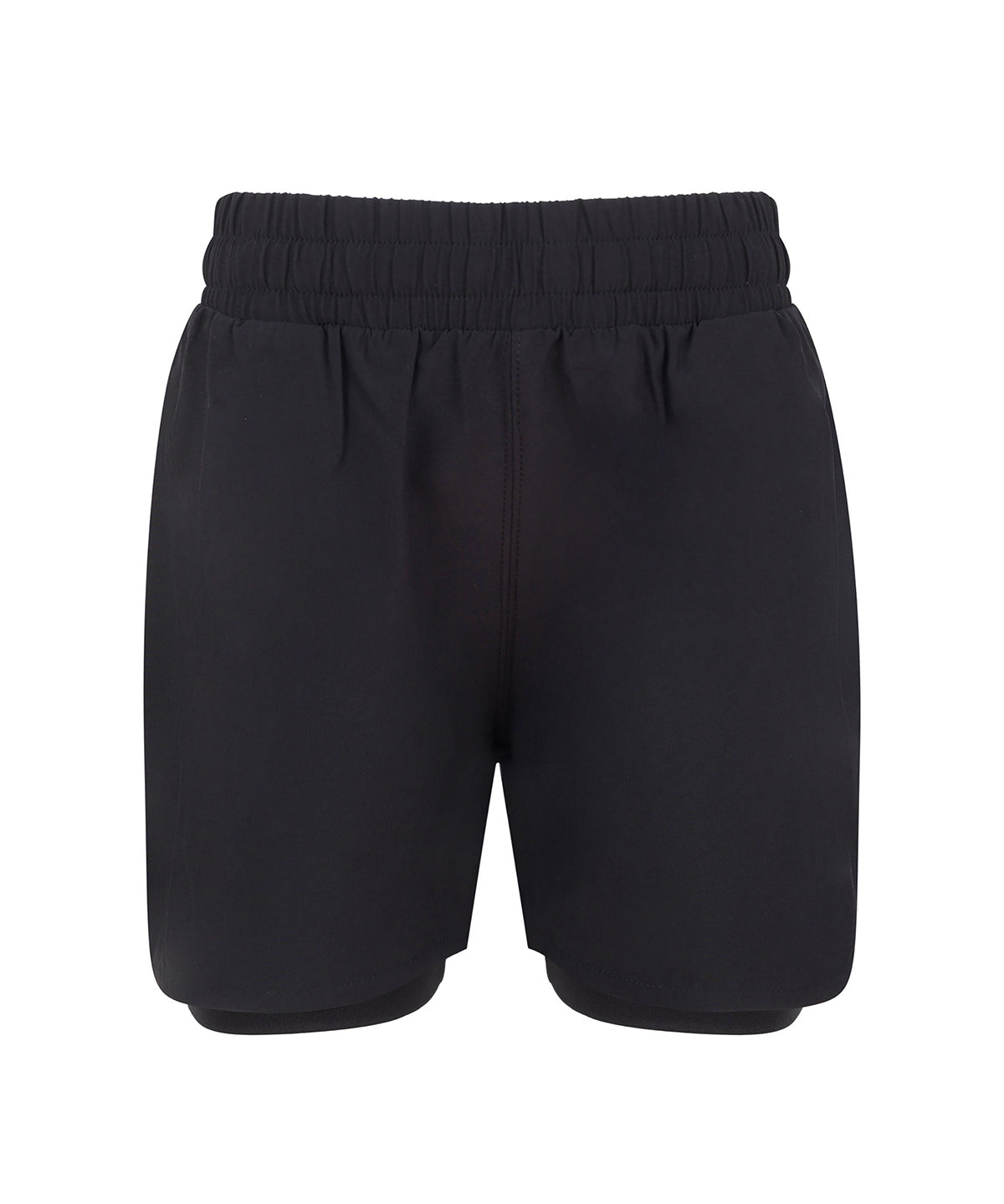 Tombo Kids double-layer sports shorts in Black, front view