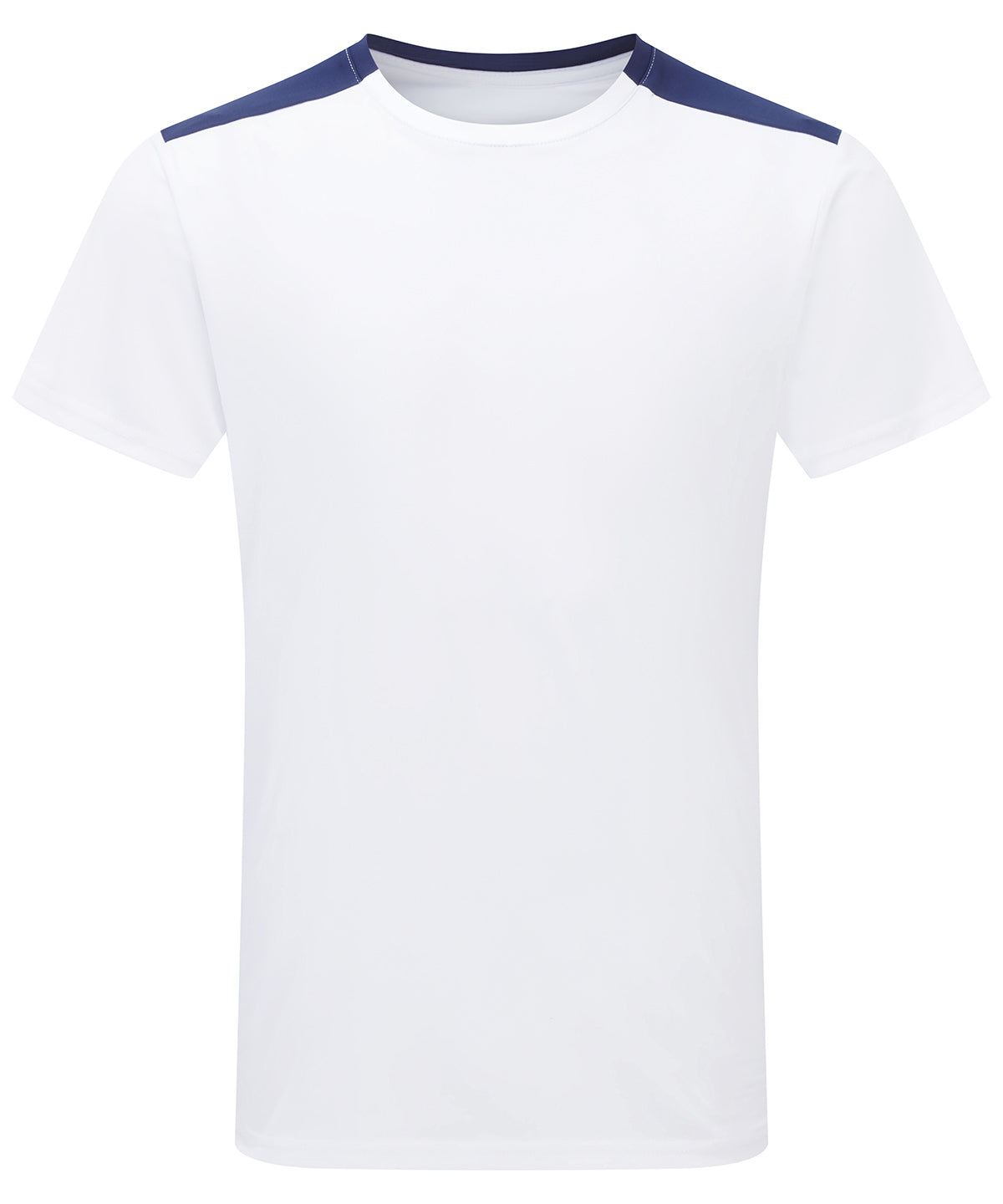 TriDri Contrast performance t-shirt in White/Navy, front view