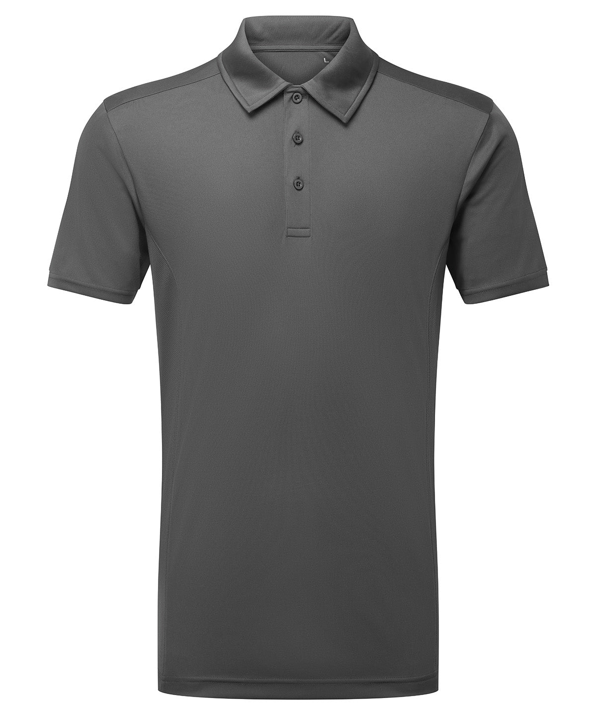 TriDri Men's panelled polo in Charcoal, front view