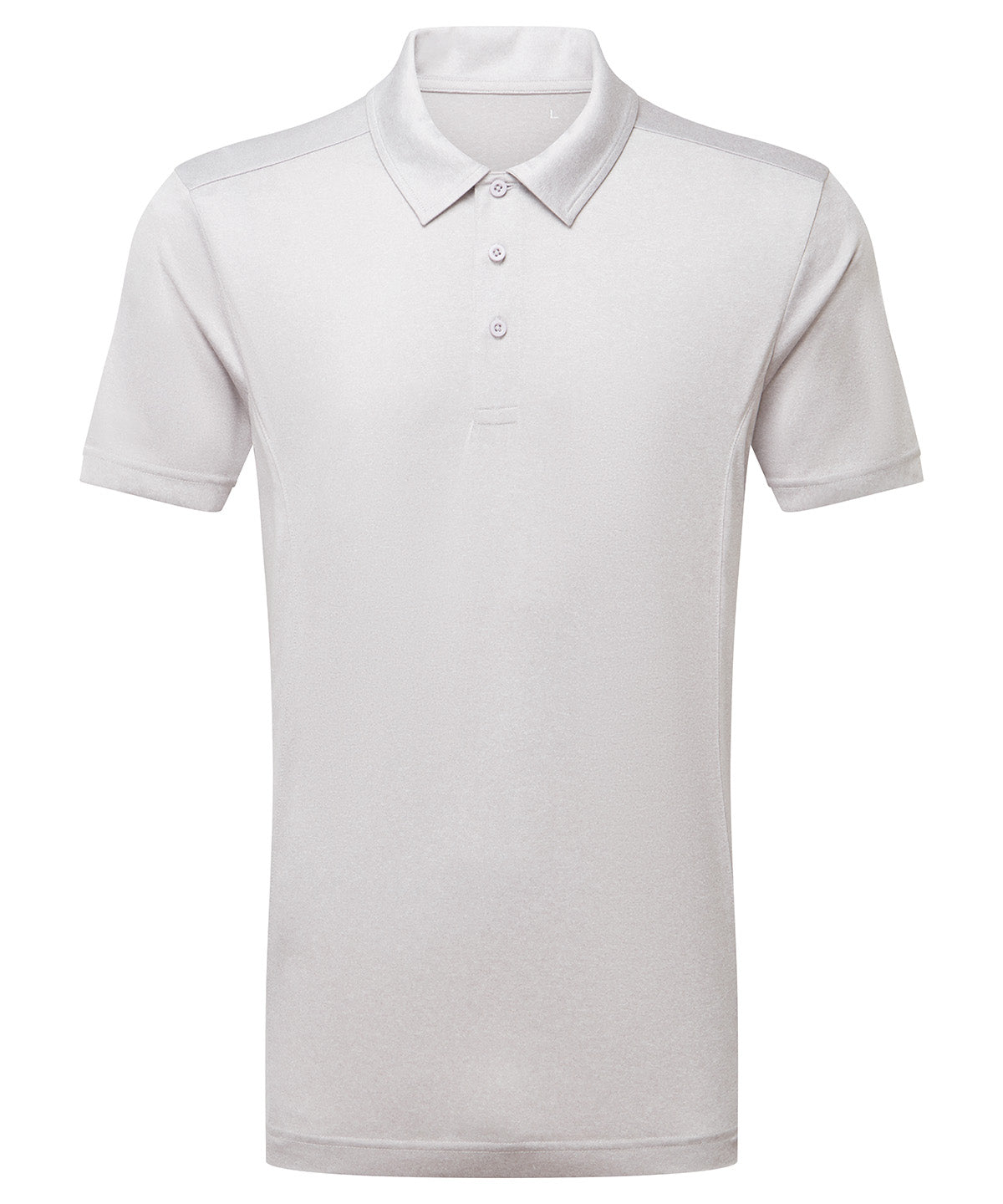 TriDri Men's panelled polo in Silver Melange, front view