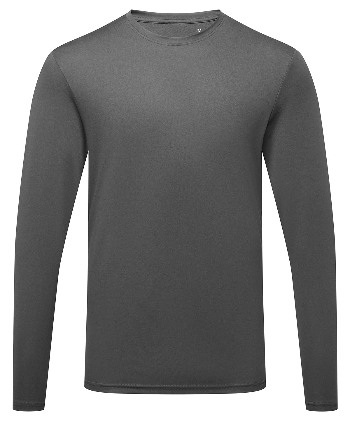 TriDri Men's long sleeve performance t-shirt in Charcoal, front view