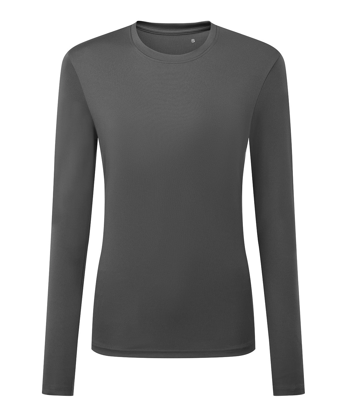 TriDri Women's long sleeve performance t-shirt in Charcoal, front view