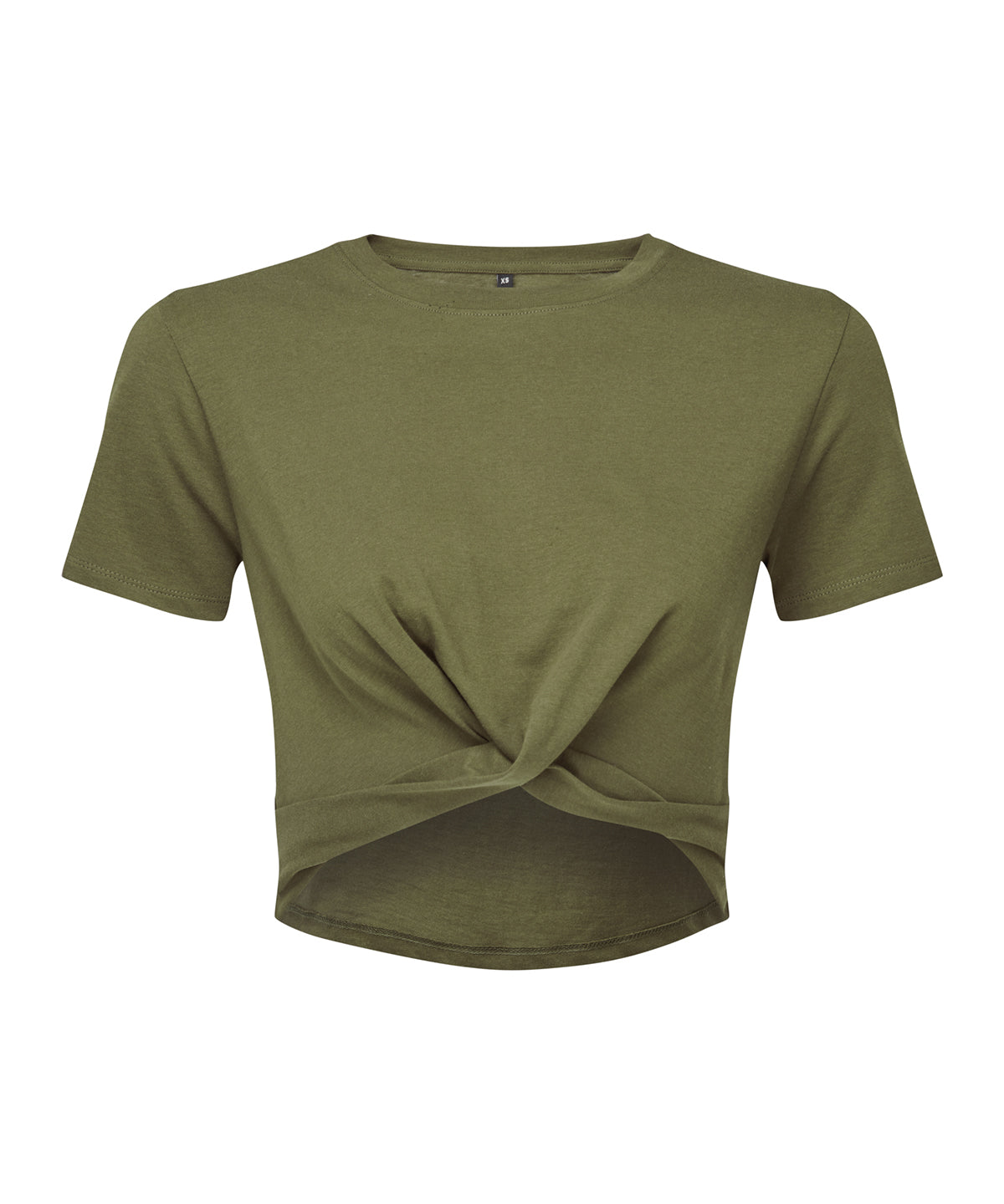 TriDri Women's twist crop top in Olive, front view