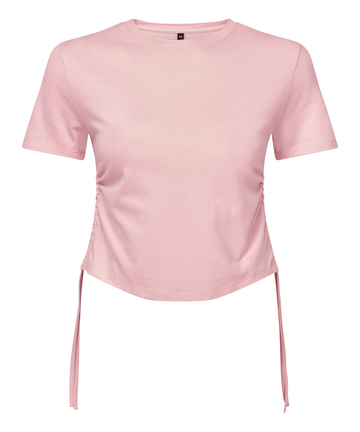 TriDri Women's ruched crop top in Light Pink, front view
