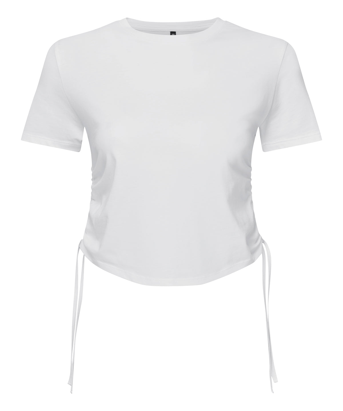TriDri Women's ruched crop top in White, front view