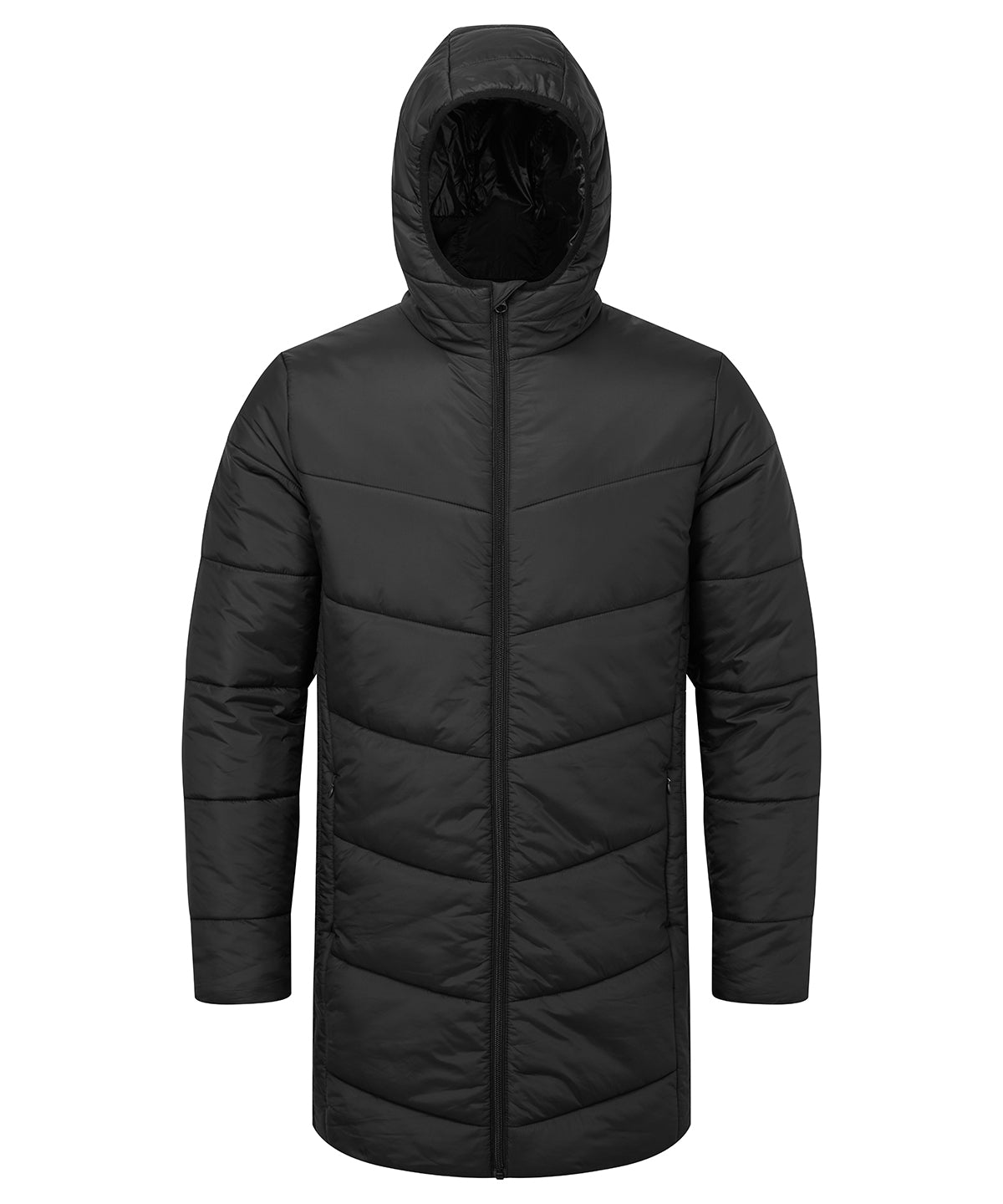 TriDri Microlight longline jacket in Black, front view