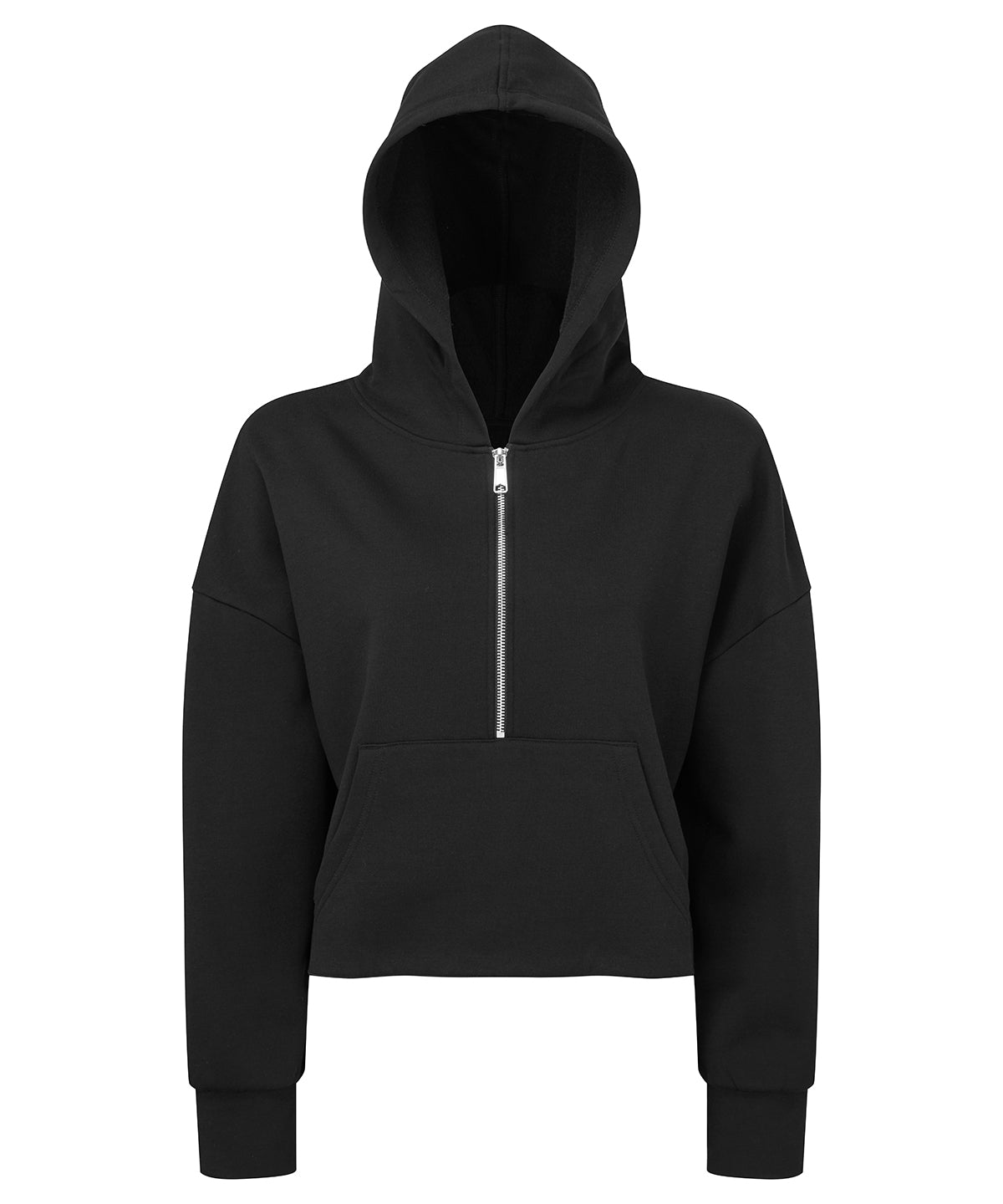 TriDri Women's half zip hoodie in Black, front view