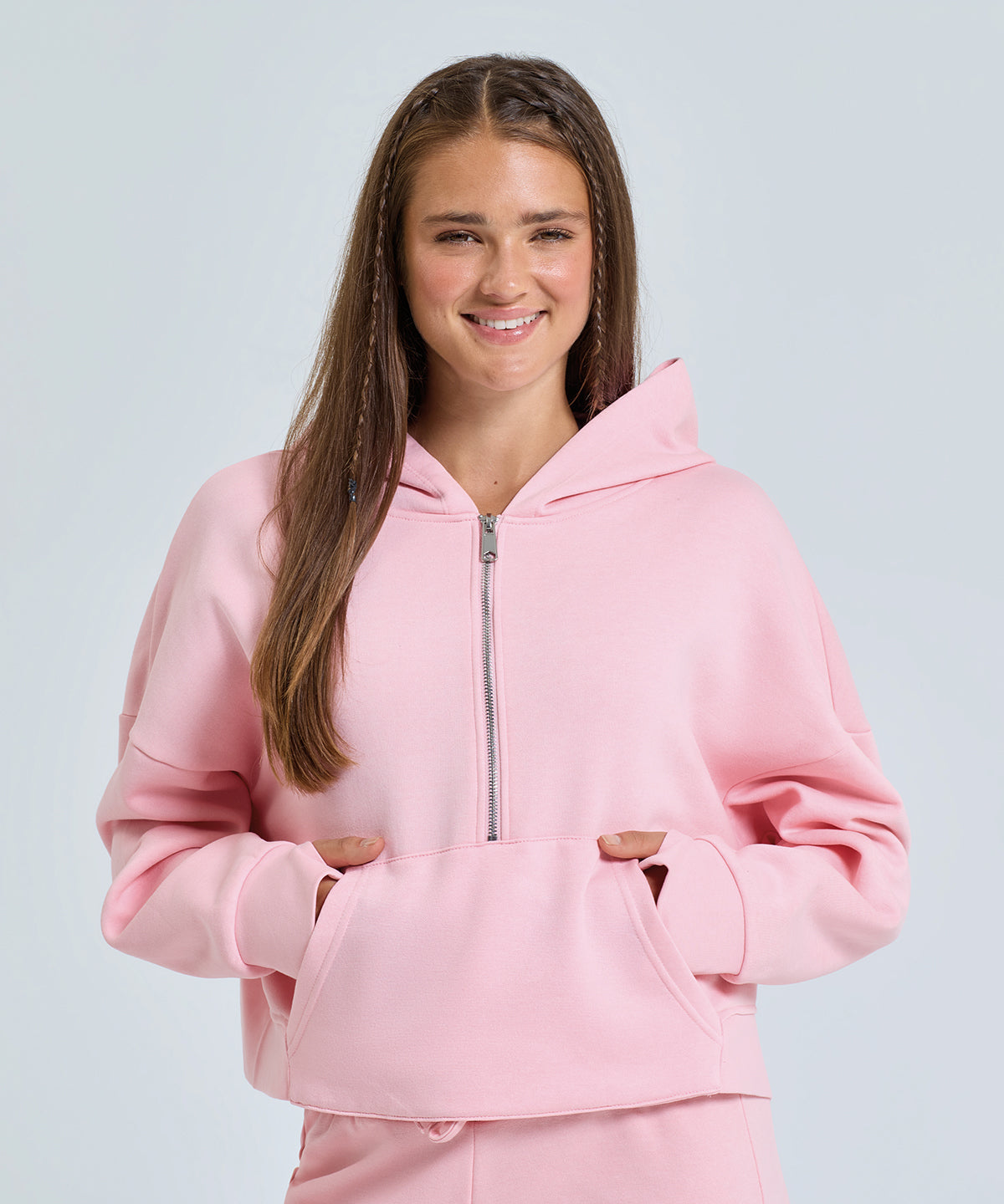 TriDri Women's half zip hoodie, lifestyle photo