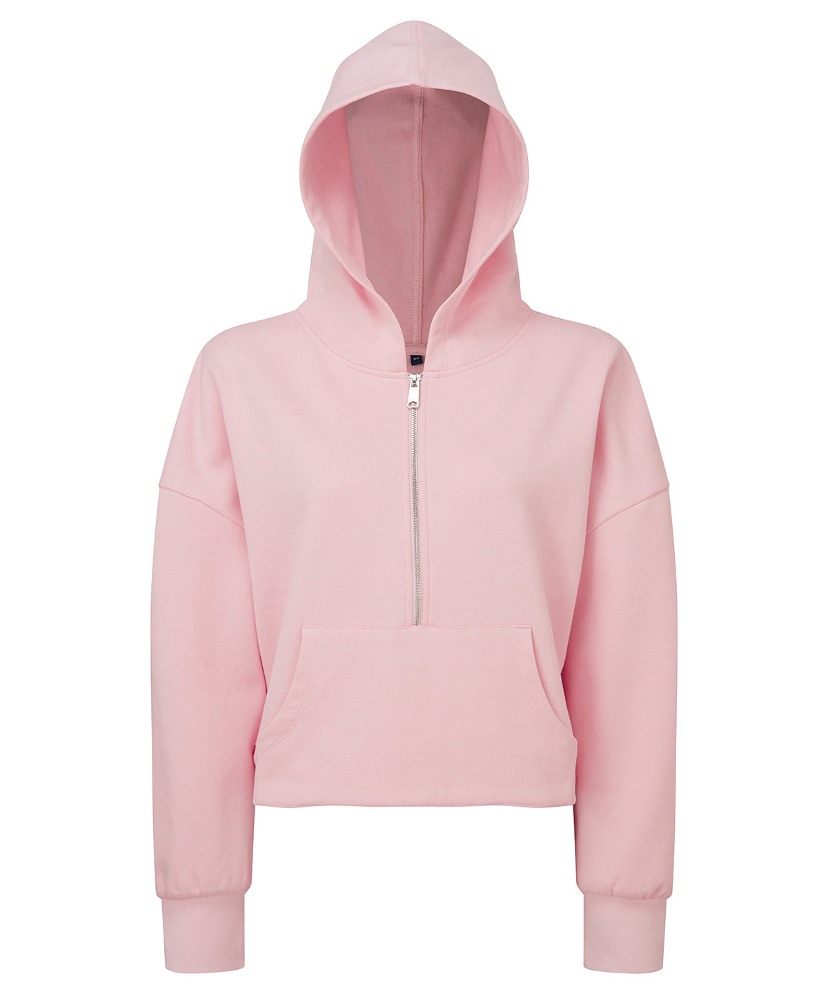 TriDri Women's half zip hoodie in Light Pink, front view