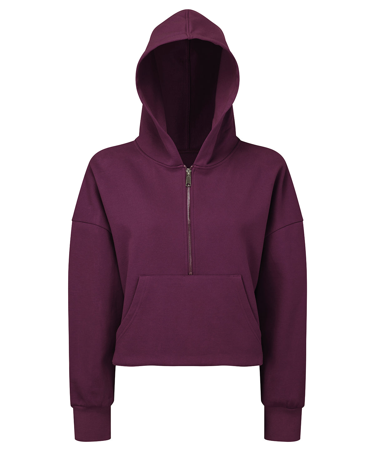 TriDri Women's half zip hoodie in Mulbery, front view